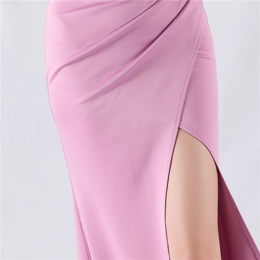 Fishbone Waist Strap Satin Host Meeting Evening Dress view 36
