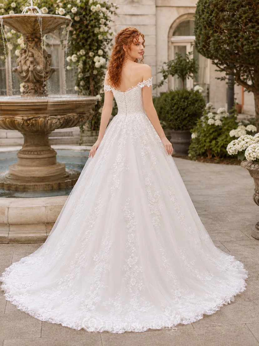 Off Shoulder Lace Ball Gown Garden Wedding Dress view 2