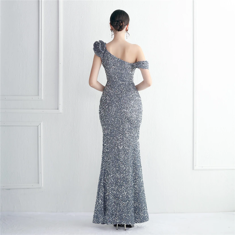 Imitation, handgefertigt, Pailletten, schulterfrei, Dankeschön-Bankett, schmaler Meerjungfrauenrock, Hochzeitsauto-Modellausstellung, Prominentenbankett view 33