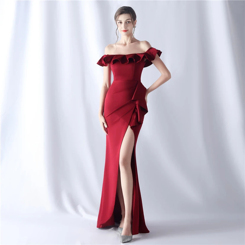 Exhibition Etiquette Bridesmaid Satin Sling Tube Top Evening Dress view 20