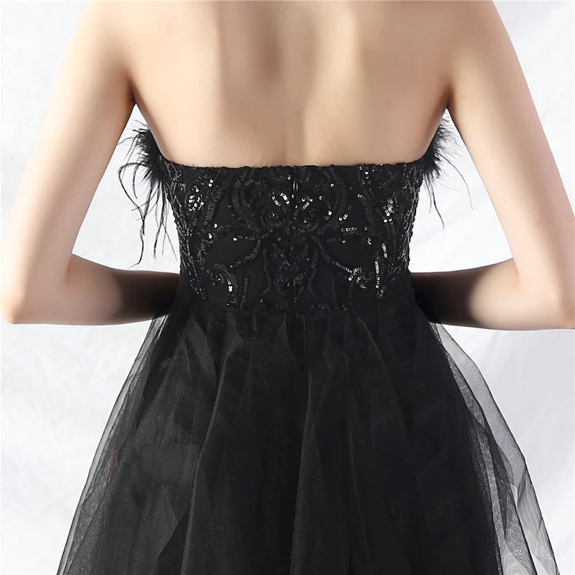 Handgefertigtes Abendkleid aus Straußenfedern, Perlen, Netzgewebe, kurzem Vorderteil und langem Rücken mit Wickeloptik view 34