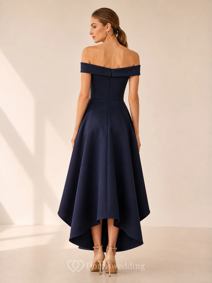 Dark Navy Off-the-shoulder High-low Cocktail Dress view 2