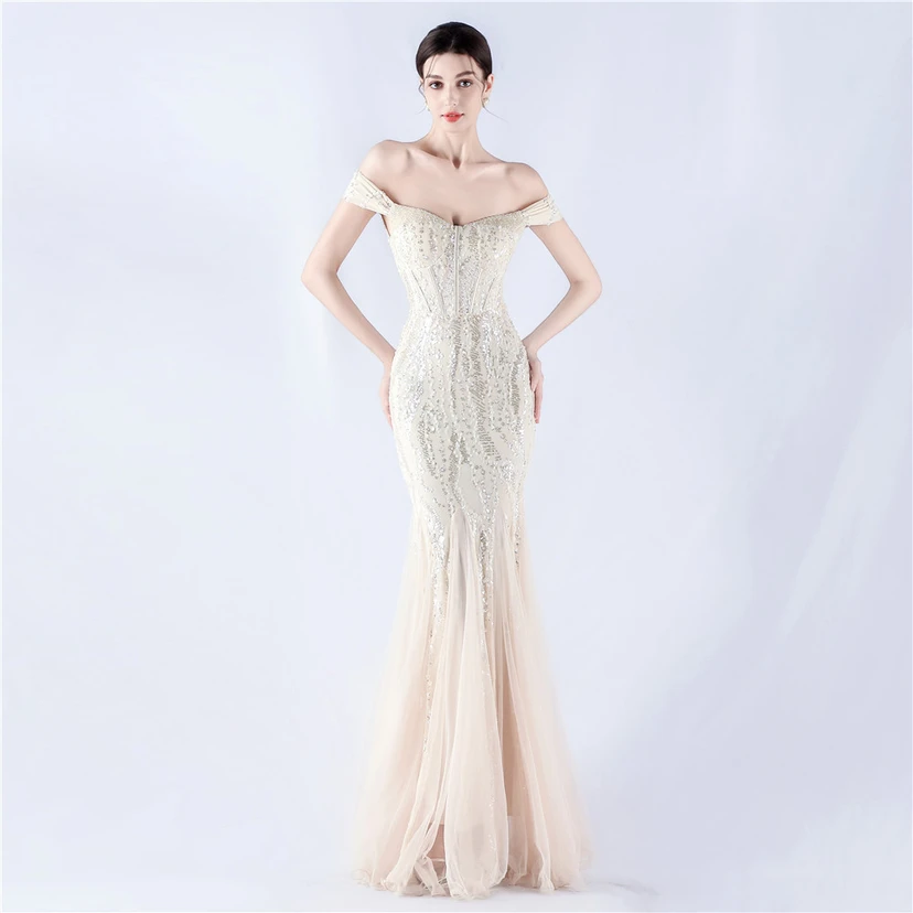 Craft Beading Mesh Sequins Evening Dress Annual Meeting Performance Host view 20