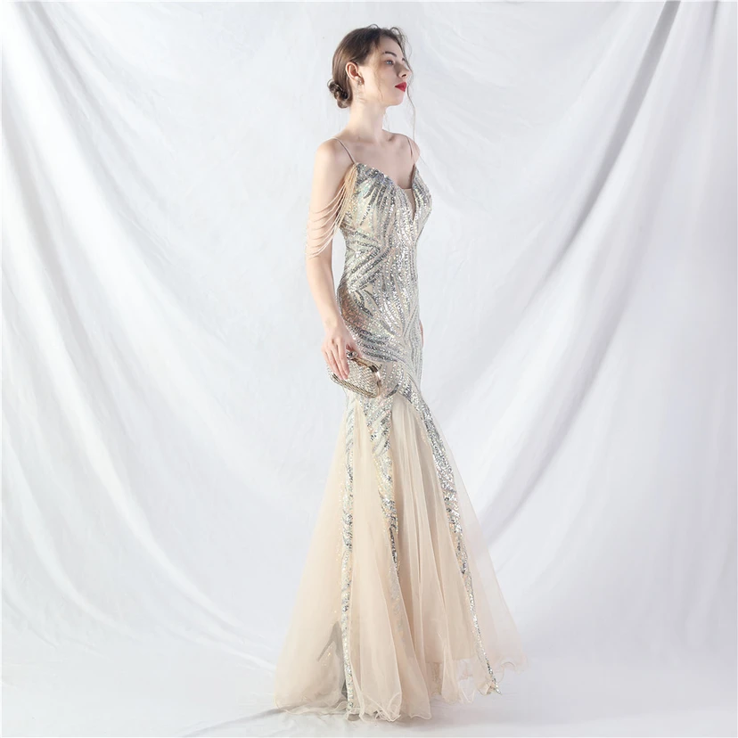 Layered Beads Spliced ​​Mesh High-End Evening Dress view 24