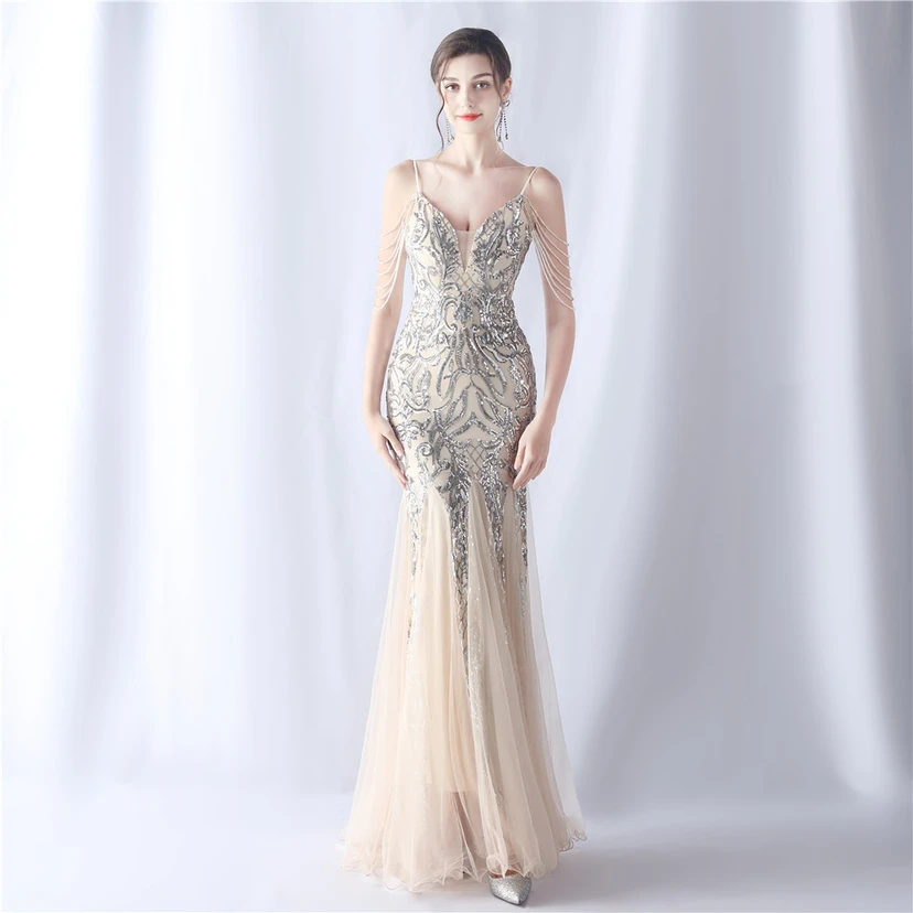 Robe de soirée haut de gamme en maille perlée et ornée de perles, modèle 3034. view 46