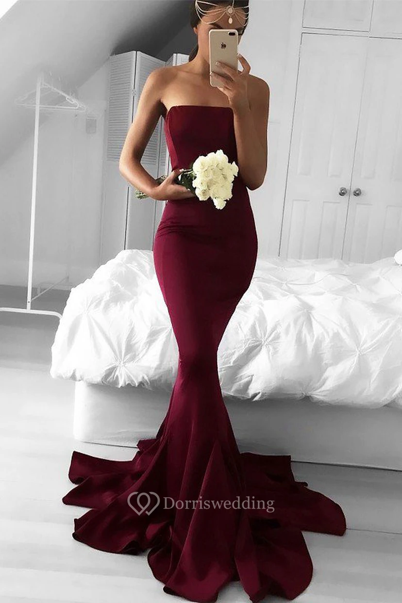 Mermaid Trumpet Satin Strapless Sleeveless Zipper Dress