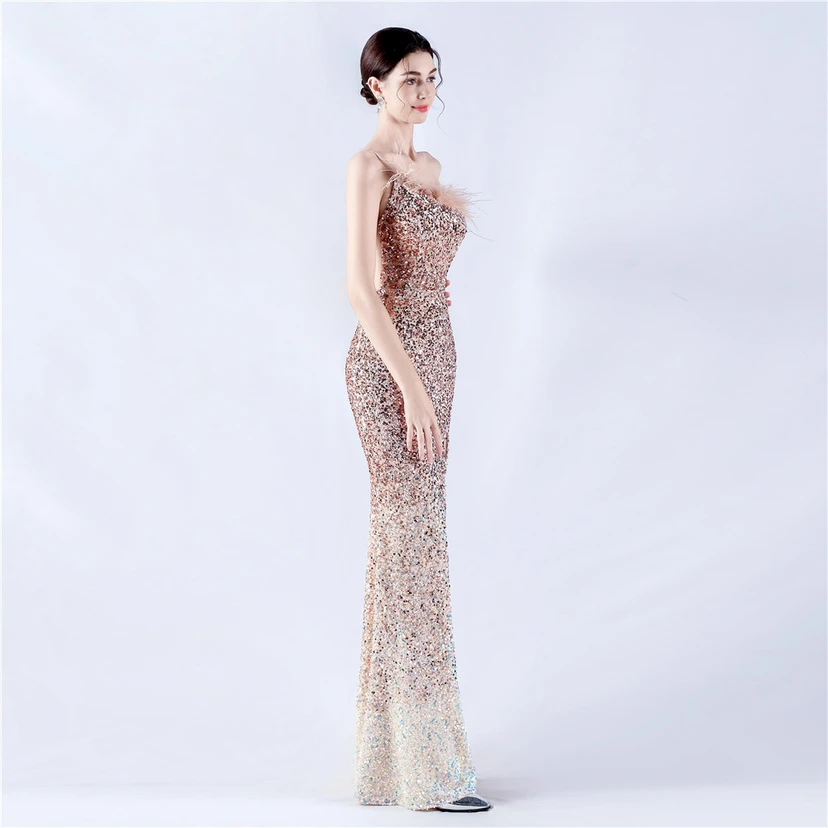 Robe de soirée en satin à baleines ornée de diamants et de fleurs, taille haute, pour réunion annuelle et mariage view 22