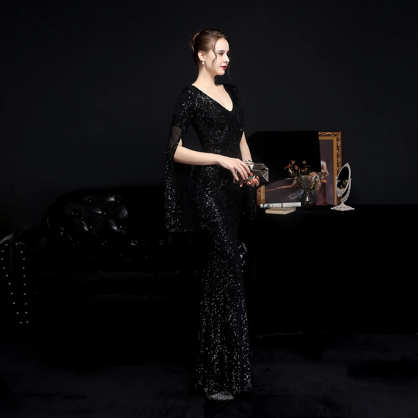 Robe de soirée élégante à sequins, longue, cintrée et sirène, idéale pour les réceptions et les célébrités. view 14