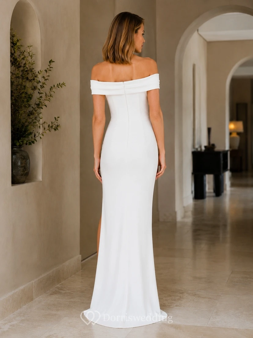 Simple Off Shoulder Satin Mermaid Wedding Gown Classic view 2