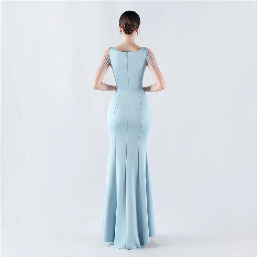 Heavy Hot Diamonds For Transparent Mesh High-Slit Satin Evening Dress Annual Meeting Wedding view 66