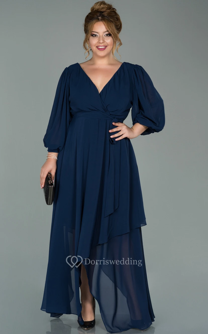 V-neck Half-sleeve Chiffon Empire Petal A-line Formal Plus Size Dress view 5