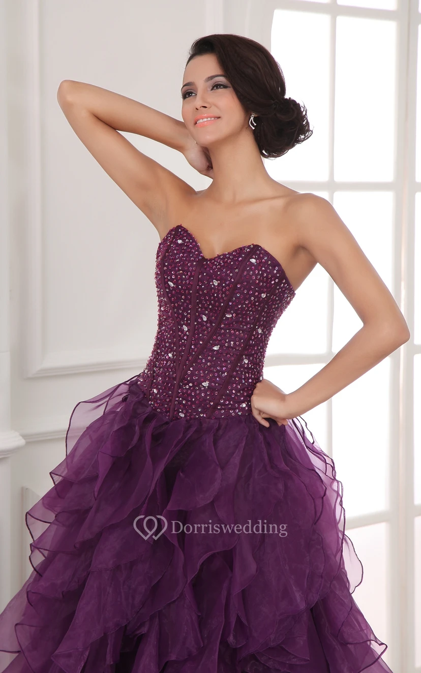 Sweetheart A-Line Ball Gown Dress With Organza Ruffles and Beading view 3