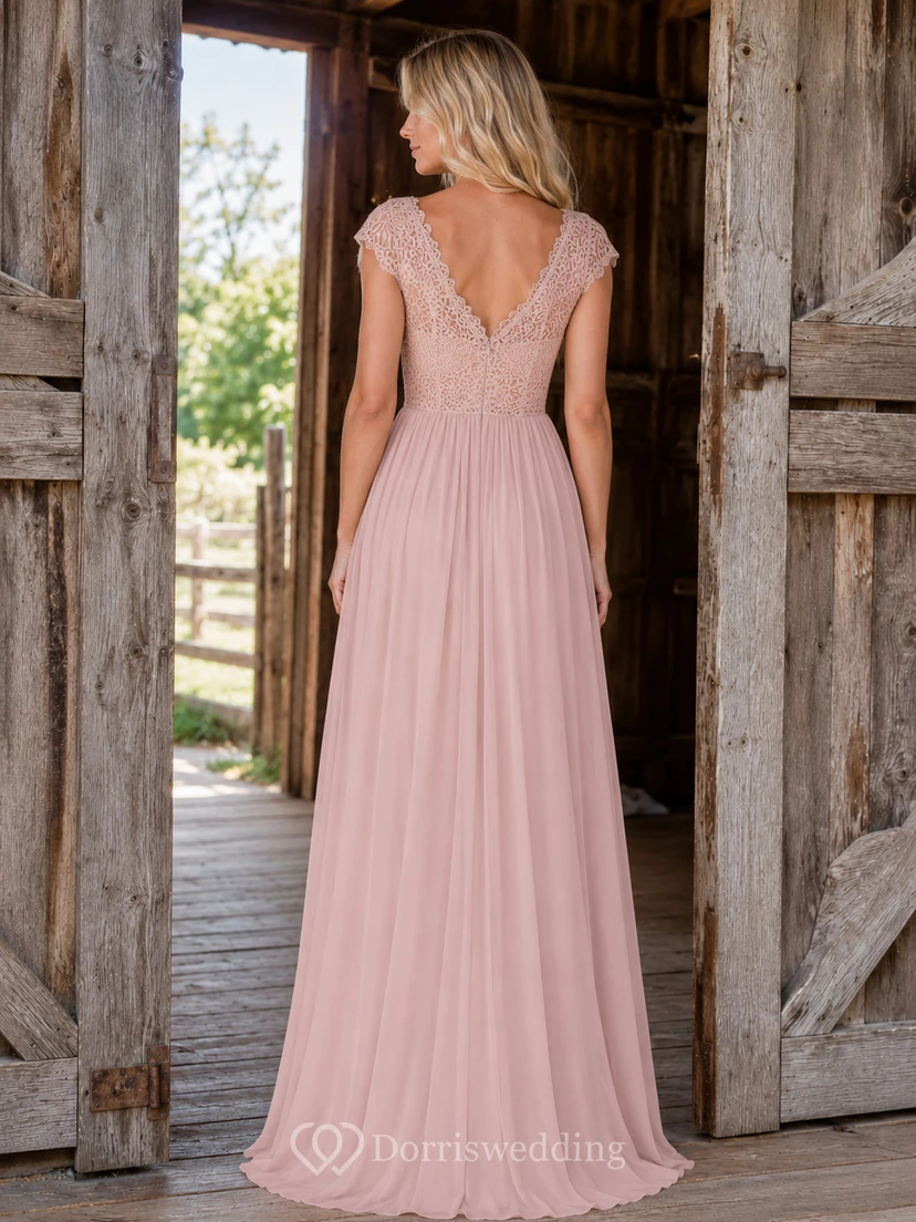 Dusty Pink Cap Sleeve Crochet Bodice Rustic Barn Bridal Gown view 2