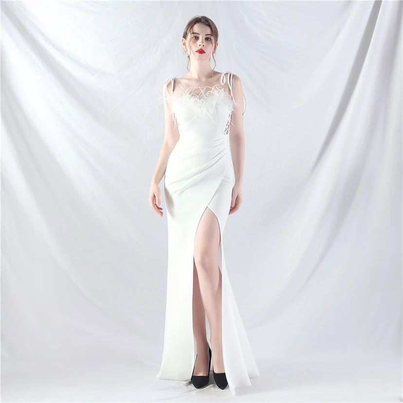 Double-Binding Waist-Shaped Ears Adjustable Satin Evening Dress view 41