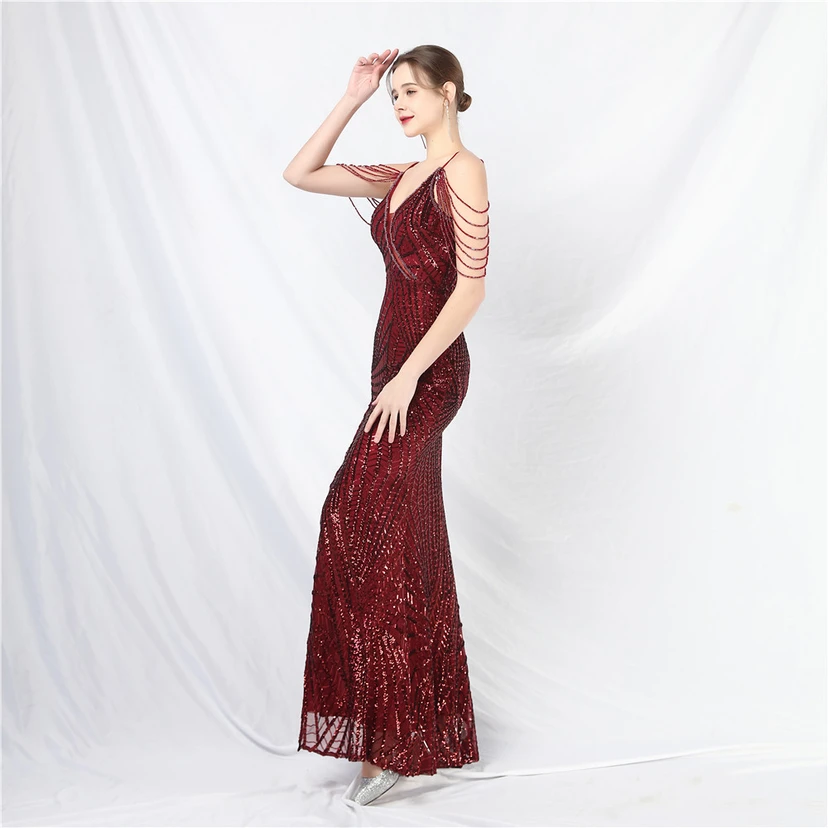 Robe de soirée ultra-résistante à rayures perlées et sequins view 23