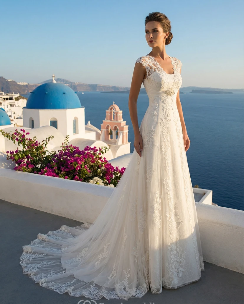 Vestido de novia sin mangas con escote corazón y encaje y cuentas view 5