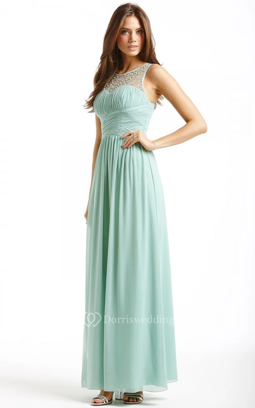Scoop Neckline Modest A-Line Gown With Squared Back view 7