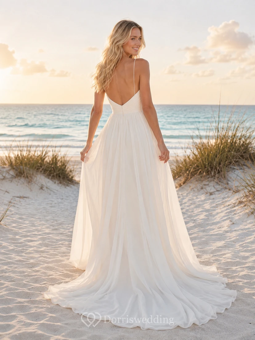 Ethereal Strapless Sweetheart Chiffon Wedding A Line Split Front Court Train view 2
