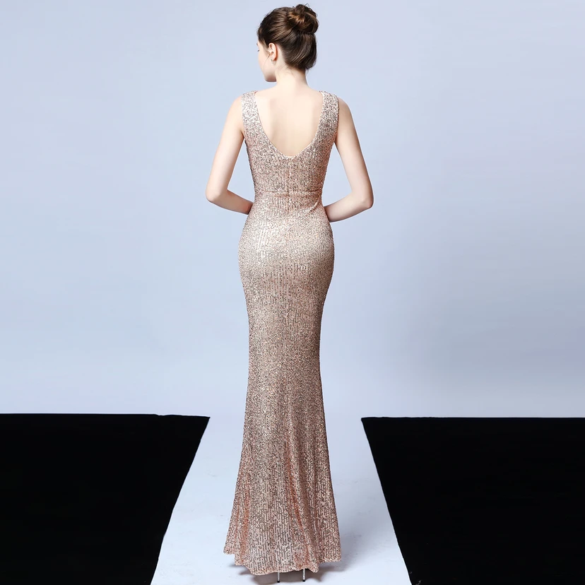 Robe de soirée élégante et longue sans manches à sequins Aura Queen, style banquet, coupe sirène. view 19