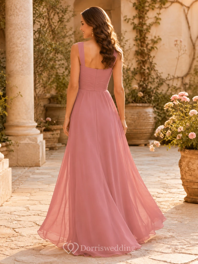 Dusty Rose Square Neck Chiffon A Line Formal Dress view 2