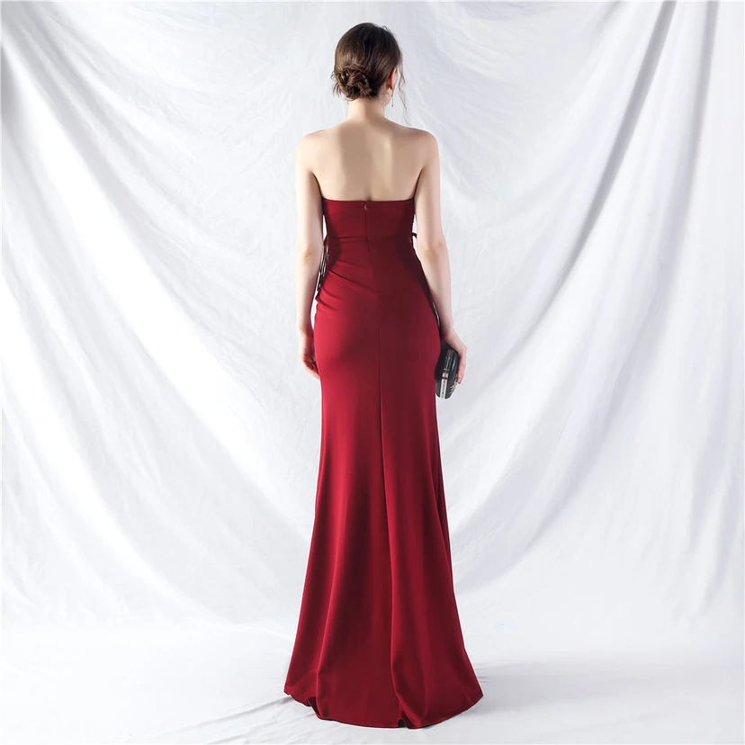 Vestido de noche de satén con cintura y orejas fijas, nueva tendencia, con dos métodos de atado de cuerda. view 6