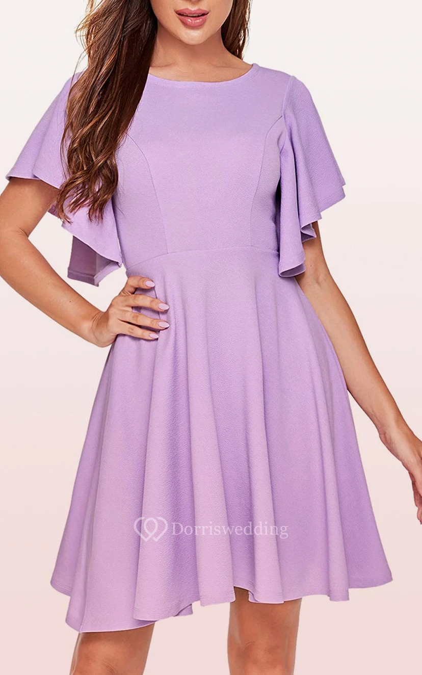 Knielanges, schlichtes und elegantes Jerseykleid in A-Linie mit kurzen Ärmeln und Falten view 9