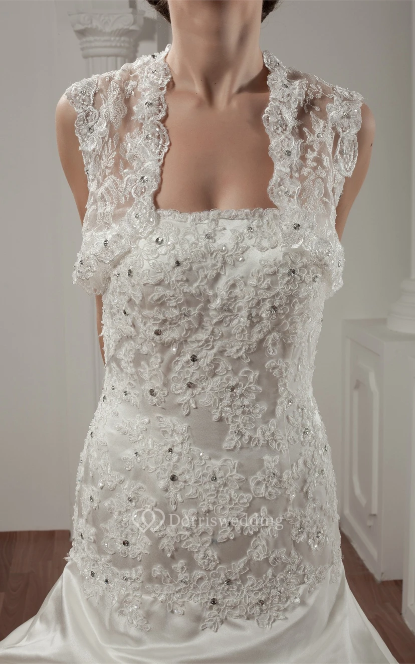 Long-Sleeve Lace Pick-Up Bolero and Dress With Beading view 4