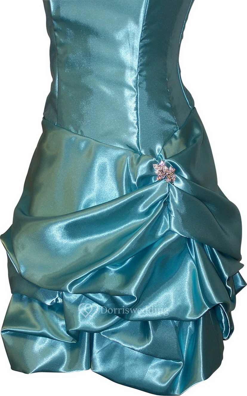 Strapless Short Satin Dress With Ruffles view 5