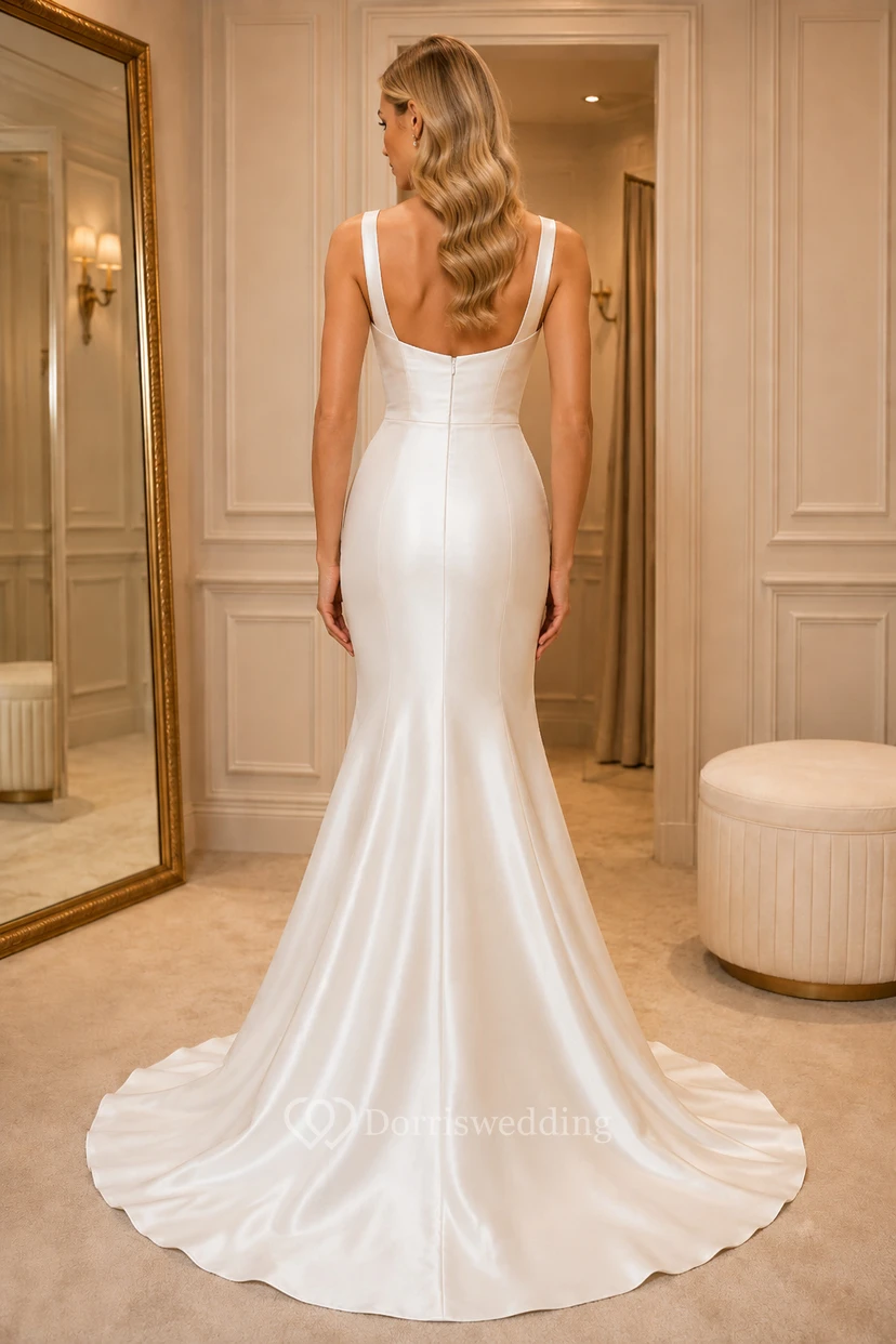 Robe de mariée sirène en satin à col carré view 2