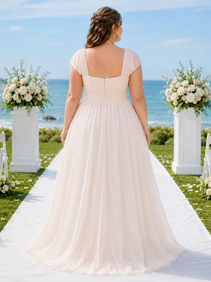 Plus Size Square Neck Chiffon Coastal Bridal Gown view 2
