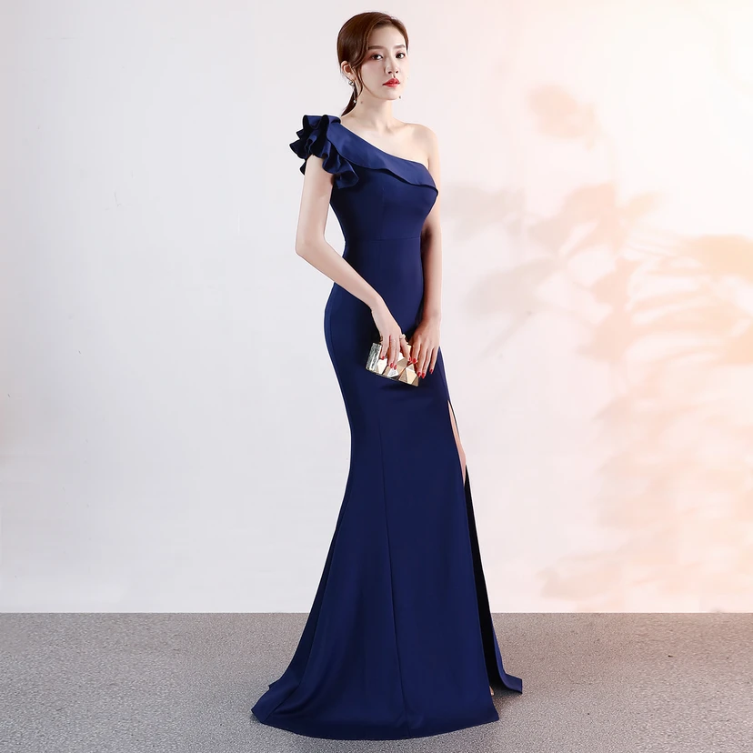 Vestido de noche elegante y distinguido para banquetes, color rosa, largo, sexy y ajustado, estilo cola de pez. view 50