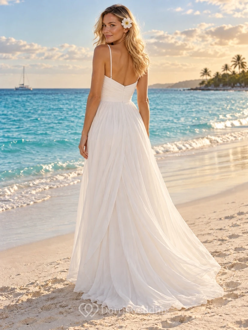 Sweetheart Cotton Voile Wedding Dress with Thin Straps and Wrapped Split A-Line Skirt view 2