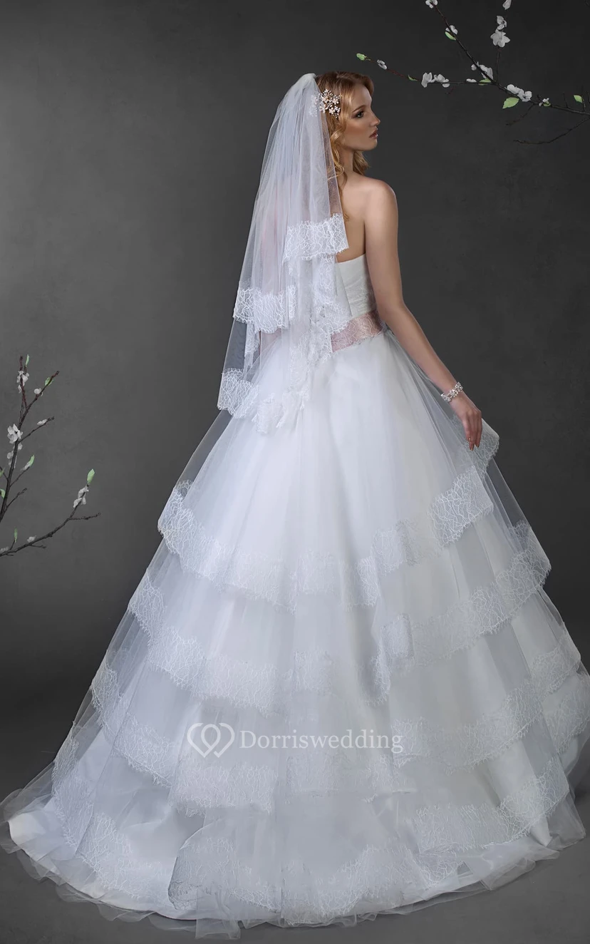 Ball Gown Maxi Sweetheart Sleeveless Lace-Up Tulle Dress With Tiers And Beading view 4
