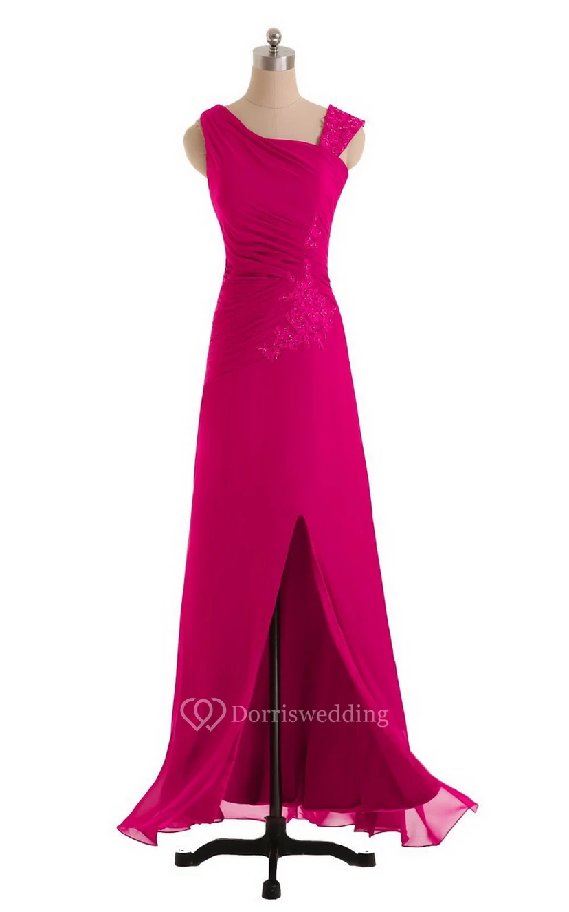 Sleeveless Chiffon Dress With Front Slit and Ruching view 2