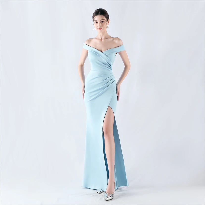 Robe de soirée classique asymétrique en satin à queue de poisson view 41