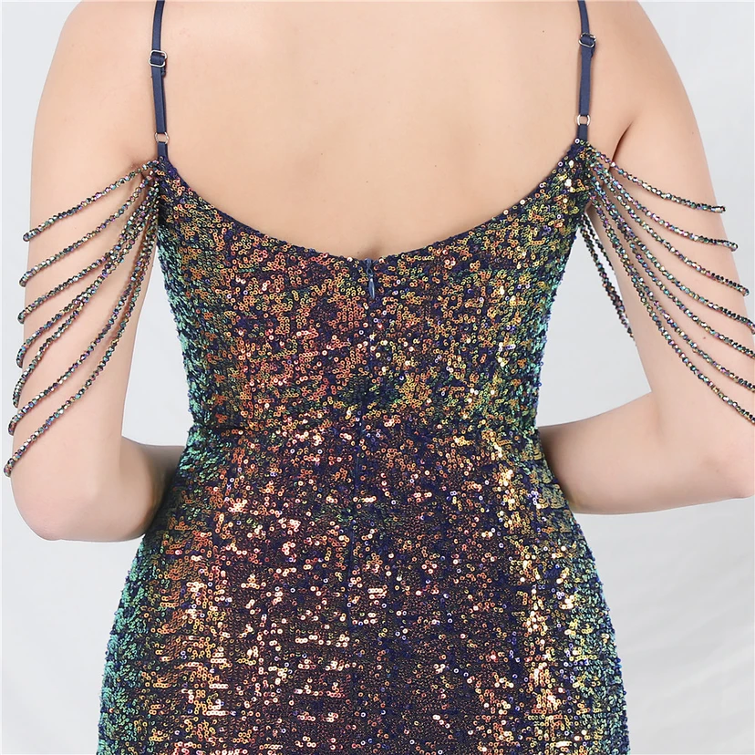 Robe de soirée longue à sequins et perles fantaisie view 16