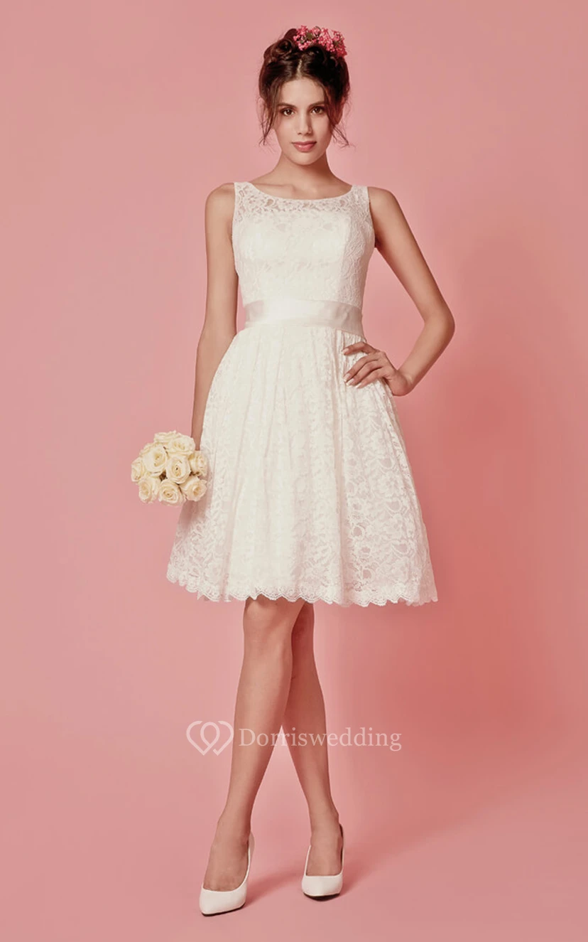 Enchanting Sleeveless Knee Length Lace Dress With Pleats view 5