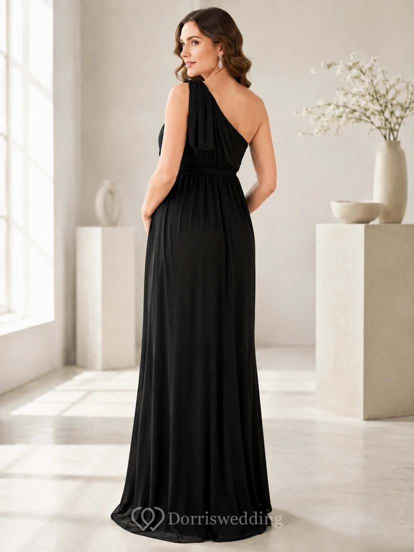 Umstandskleid in Schwarz, A-Linie, bodenlang, ärmellos, mit One-Shoulder-Ausschnitt, ärmellos, modern, Modell Midnight Maternity view 2