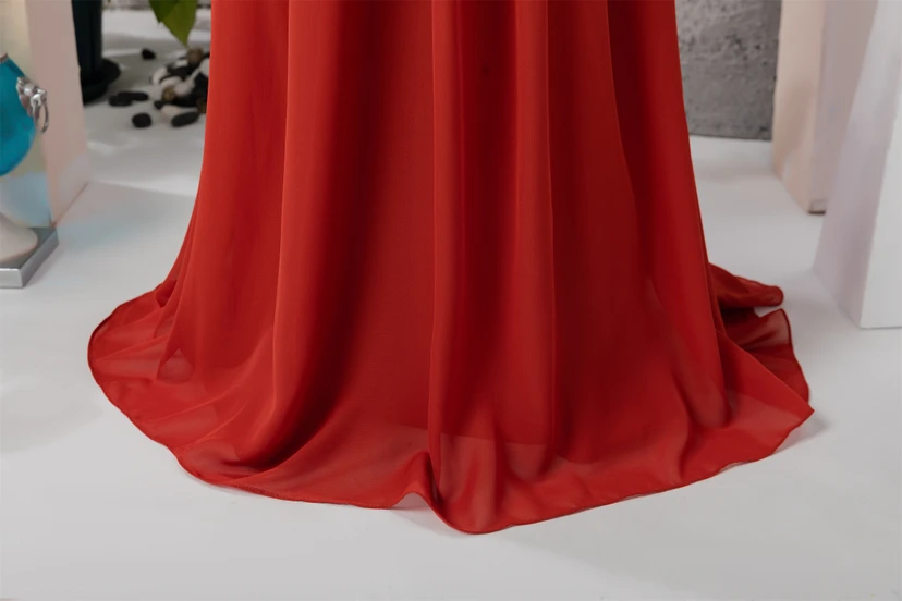 Red Halter Criss-cross Empire Chiffon Ruched Flowergirl Dress view 4