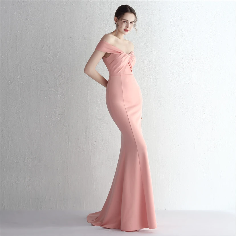Vestido largo de satén ajustado de un solo hombro para cenas de celebridades, con falda de cola de pez ajustada, vestido de exhibición para modelos de autos de boda view 29