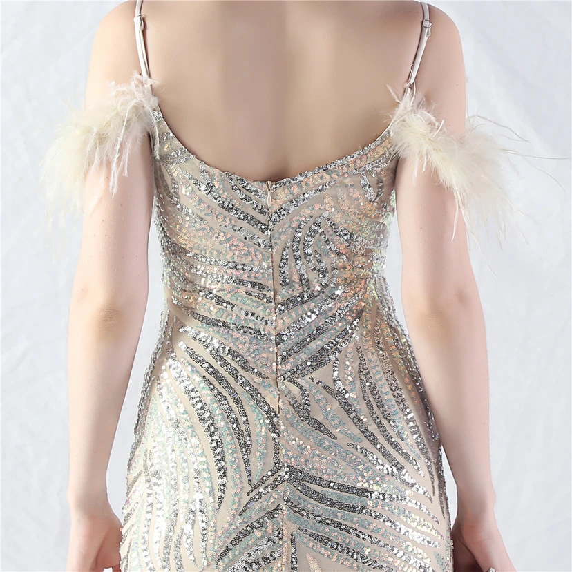 Crafted Ostrich Feather Stacked Sequins Splicing Mesh Gauze High-End Evening Dress Clothes view 77