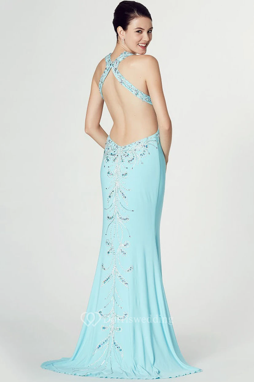 Halter Beaded Sleeveless Chiffon Prom Dress view 2