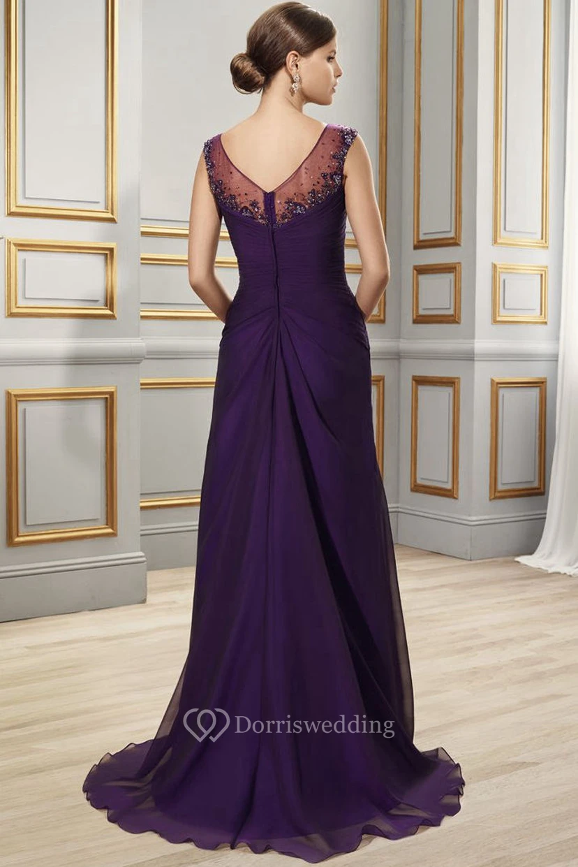 Scoop Neck Cap Sleeve Criss-Cross Chiffon Formal Dress view 2