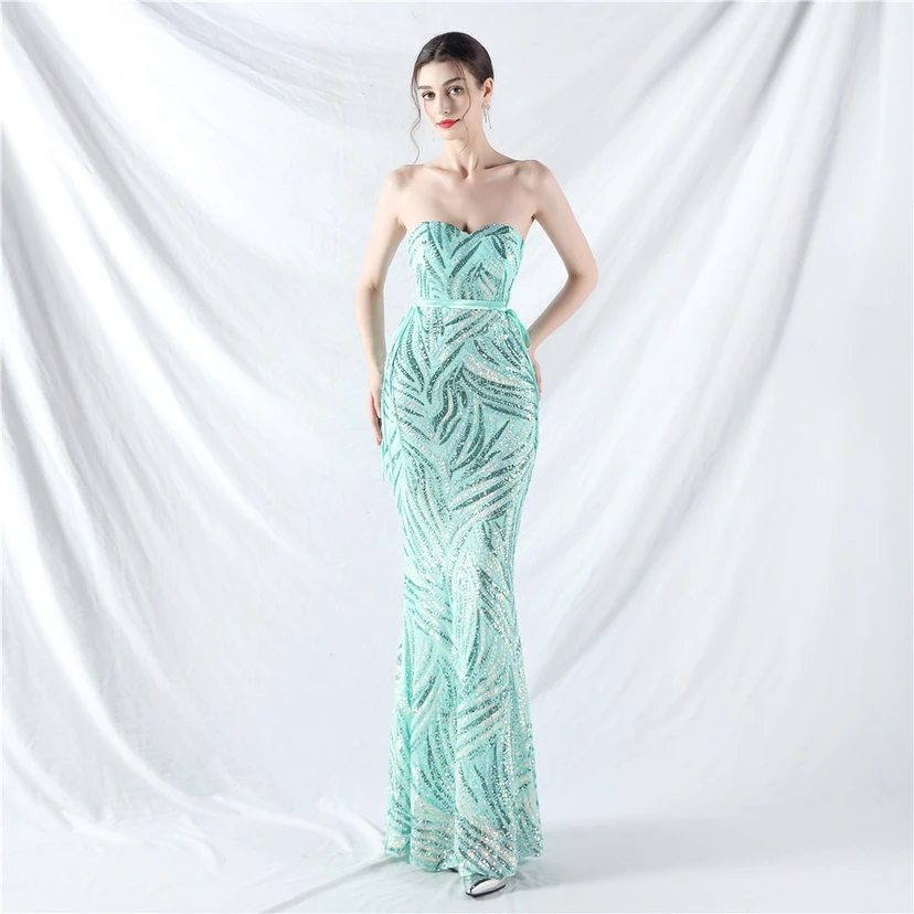 Vestido de noche con tirantes, top tipo tubo y lentejuelas apiladas encriptadas, con método de doble atado de cuerda. view 61
