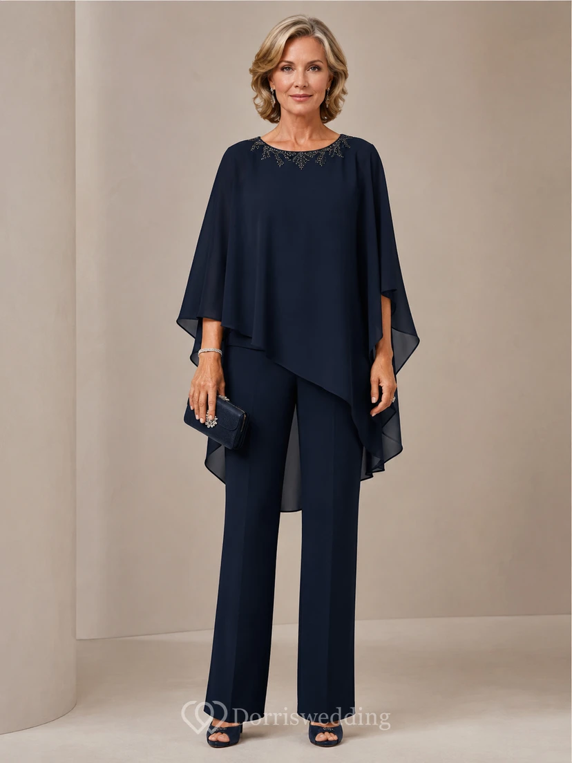 Dark Navy Cape Mother Pantsuit Dark Navy Jewel Jumpsuit Ankle-length