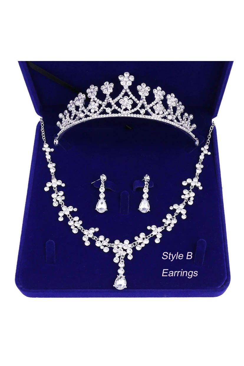 Bridal Accessory-Crown Necklace Earrings/Earclips Set view 3