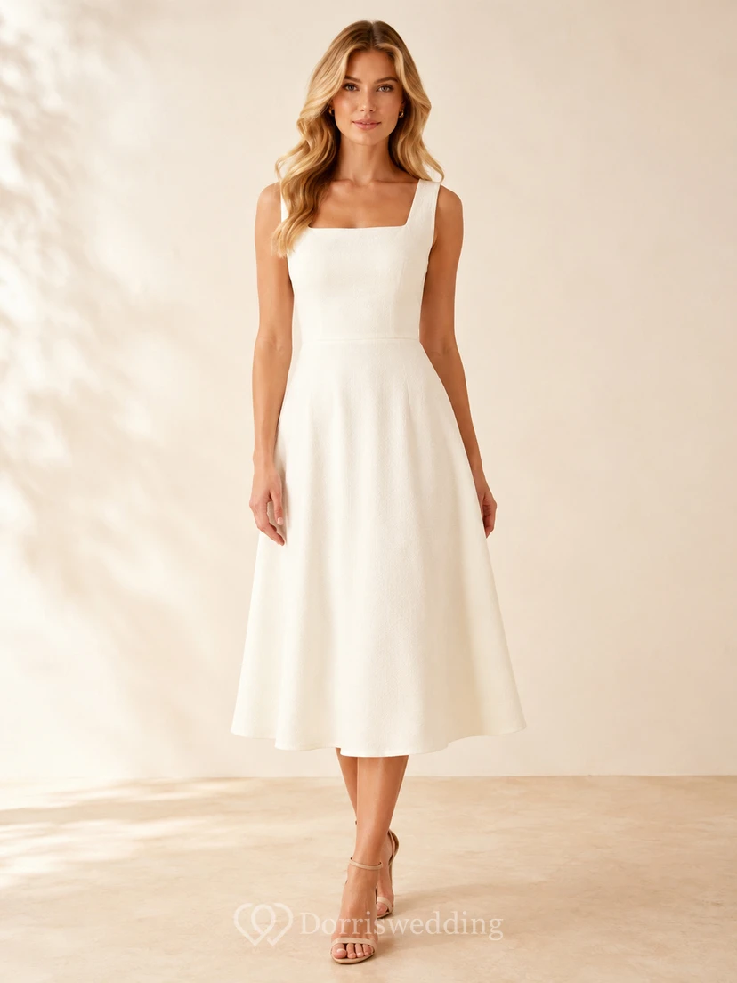 Pearl Satin Square Neck Sleeveless A Line Midi Dress
