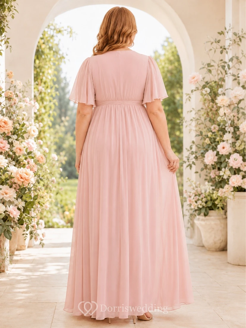 Maternity Plus Size Blush Empire V-Neck Flutter Sleeve Floor-Length Dress view 2