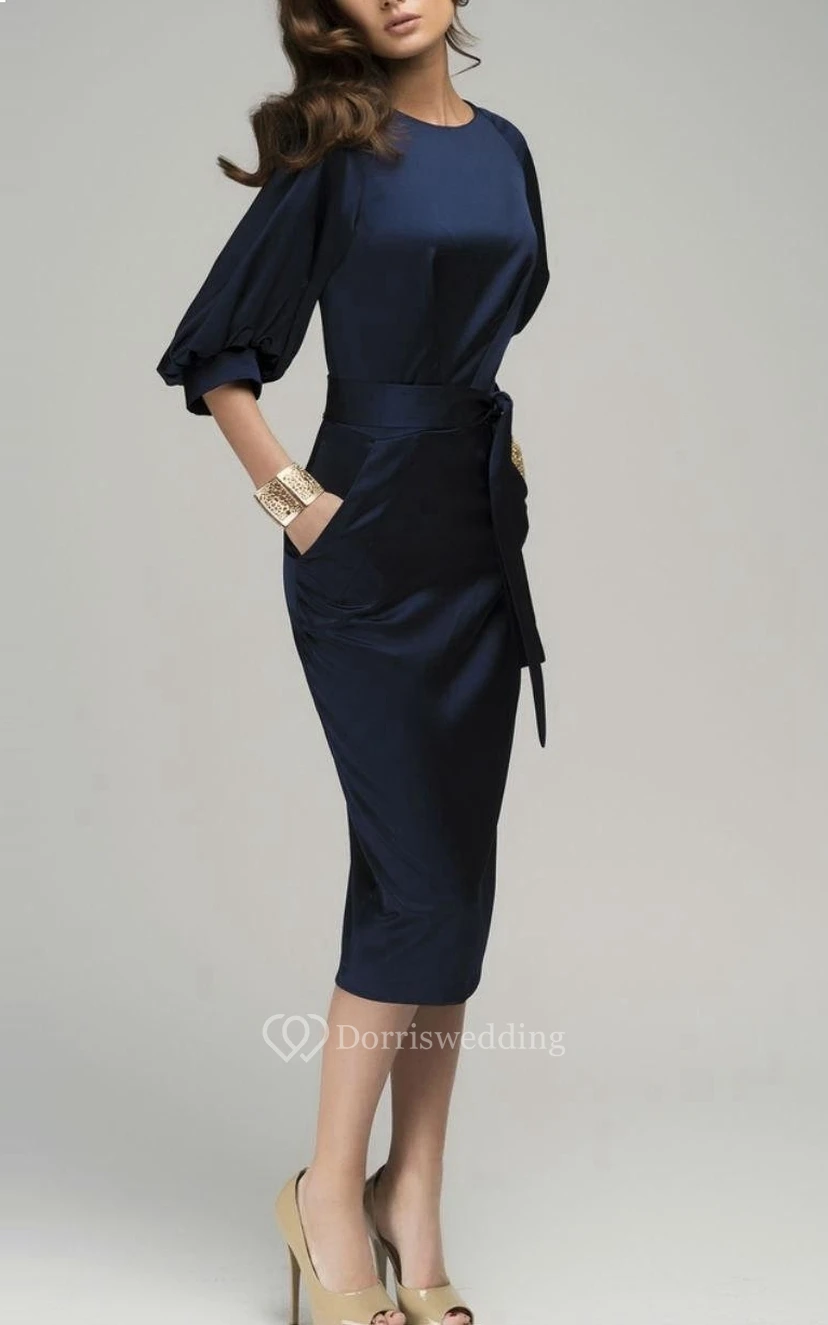 Navy Blue Formal Retro Knee-Length Pencil Wedding Guest Dress view 3