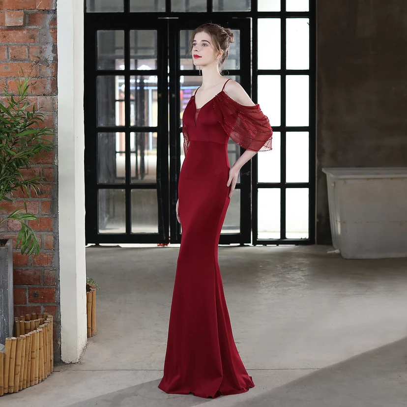 Toast Dress Bride Long Sling Thank You Banquet Slim Fishtail Skirt Wedding Car Model Exhibition Dress view 21